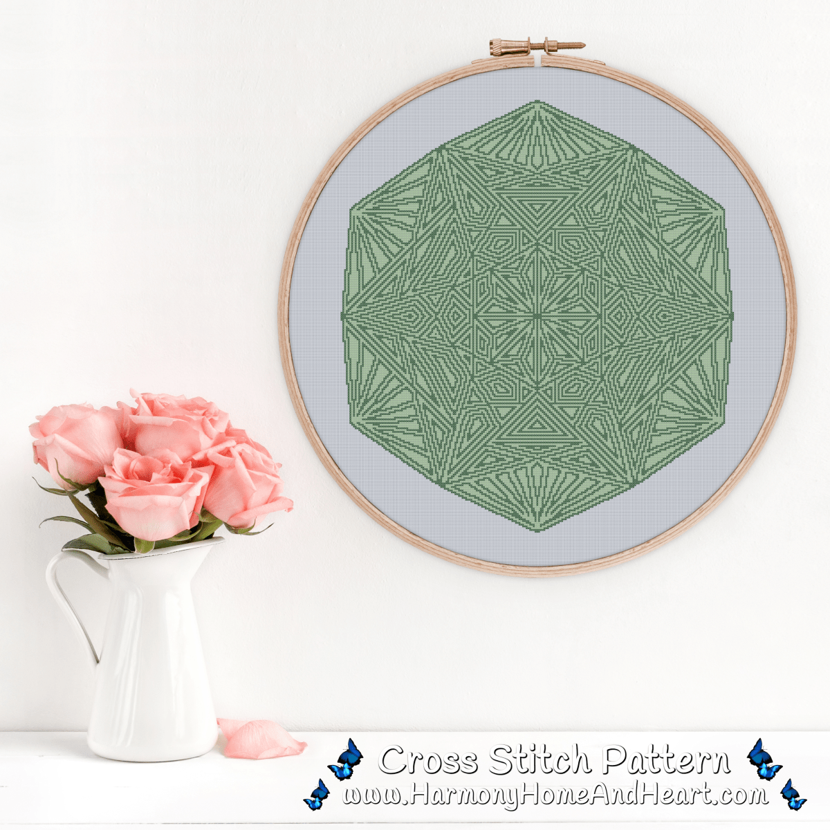 Harmony-Home-and-Heart-Green-Woods-Mandala-Cross-Stitch-Pattern